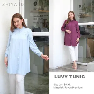 Luvy Tunic ( Part 1 ) Kemeja Tunic Bahan Rayon Twill Size Lengkap Kemeja Wanita