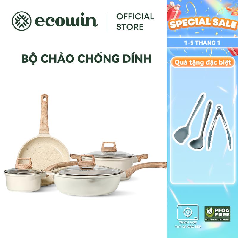 Bộ Dụng Cụ Nấu Ăn Bằng Gốm Sứ, Ecowin, Bộ 3 / 4 Cái, Bao Gồm Chảo Chống Dính, Nồi Chiên Và Chảo, Nồi Súp