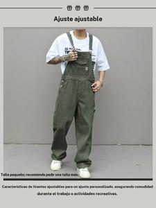 Overoles de mezclilla de color sólido para hombre, moda urbana casual con correa ajustable para uso diario, overoles para hombre para todas las estaciones
