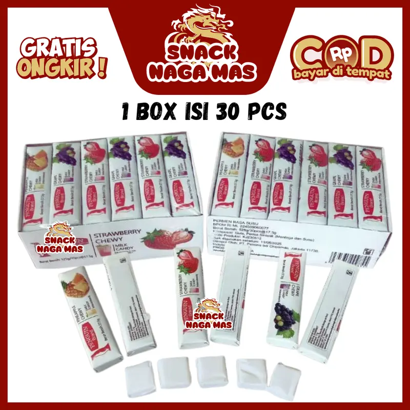 FRUITY CHEWY TOFFEE PERMEN PINGUIN [1 BOX ISI 30 PCS] 2