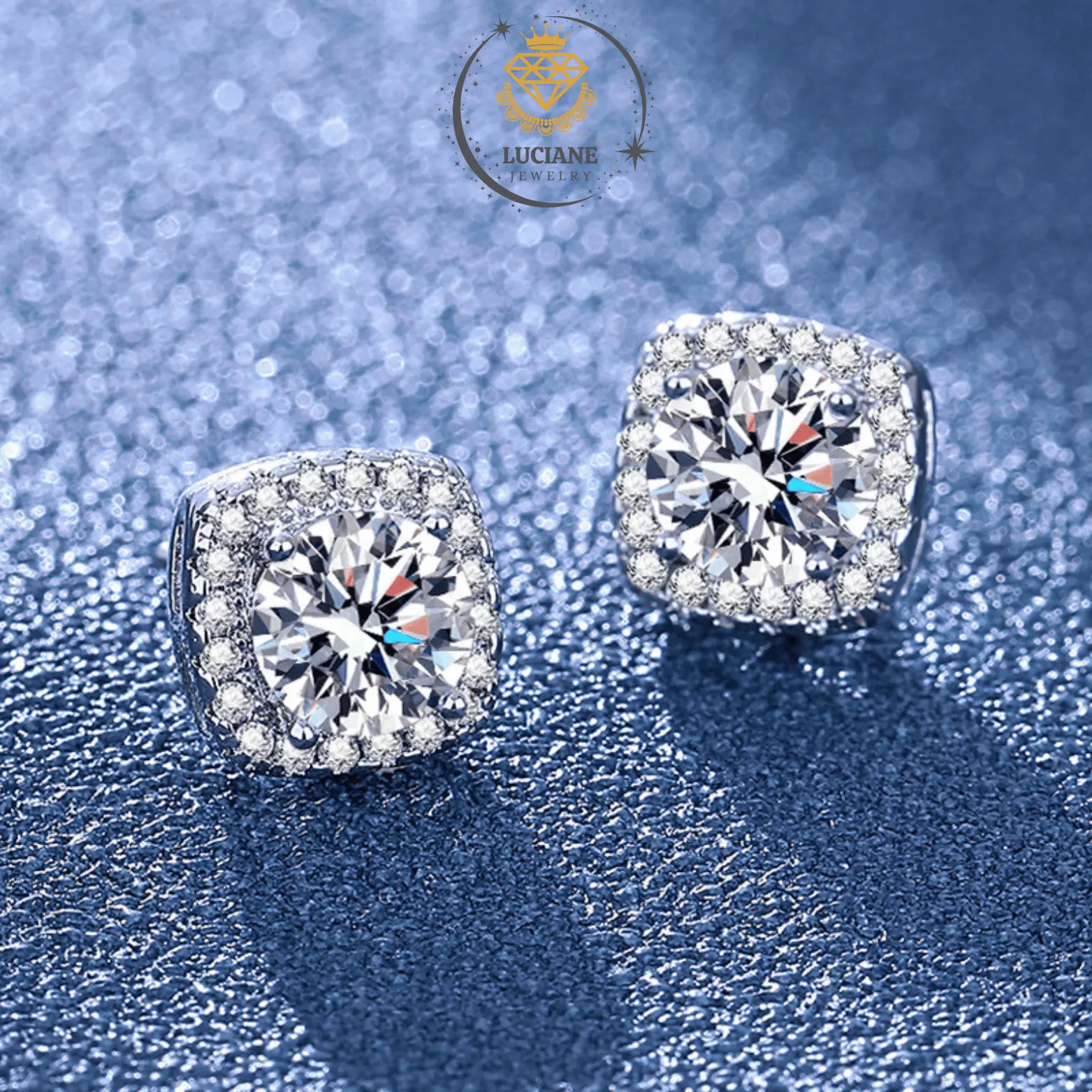 Anting Wanita Classic Square Earrings Diamond Moissanite Perhiasan Cewek Lapis Emas
