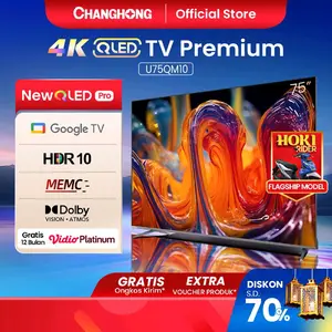 Changhong QLED TV 4K 75 inch Google Smart QLED PRO Digital TV Dolby Audio DBX-TV Google Play Netflix Youtube Bluetooth USB Google Assistant (U75QM10) - U75QM10+KAYU