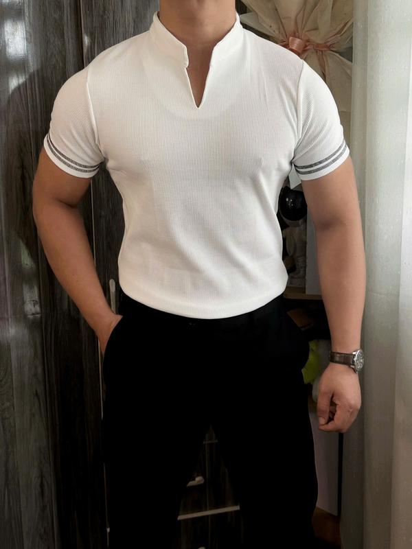 Áo thun nam cổ xẻ đứng cotton thun gân cao cấp from ôm body tôn dáng LT FASHION Menswear Top Màu Đen Có Cổ Polo