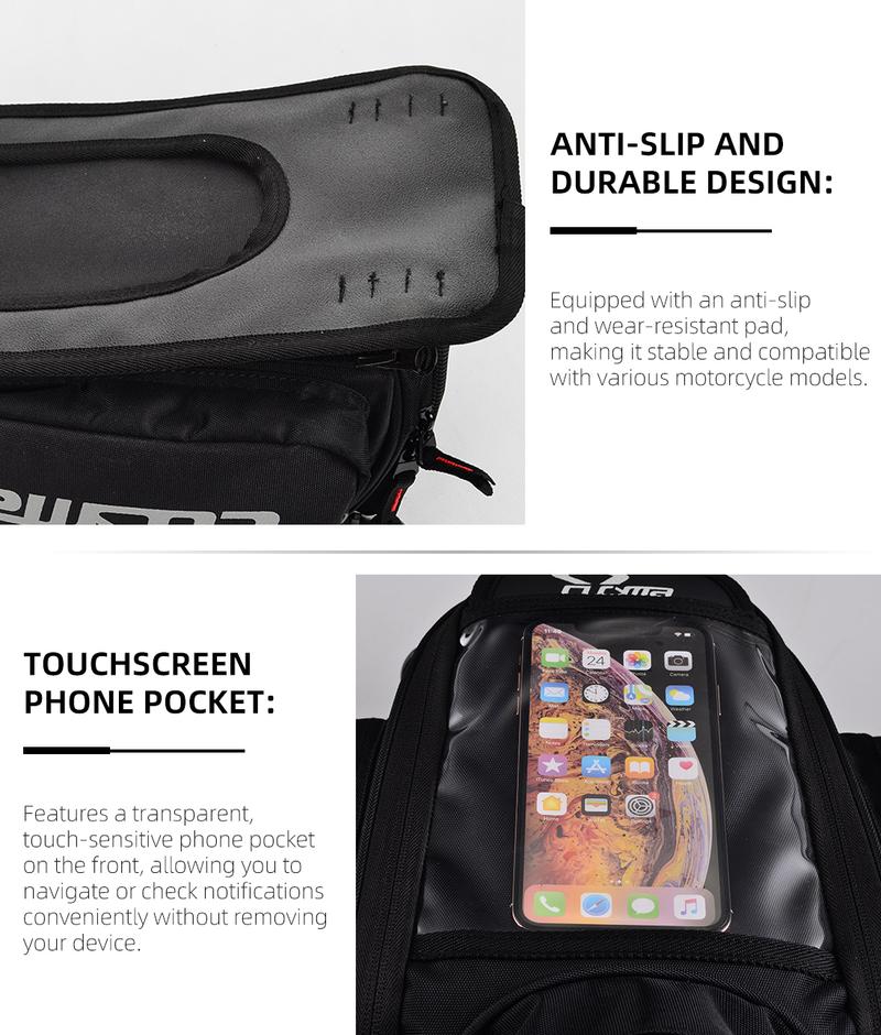 Product Introduction of CUCYMA CB-1808 Motorcycle Tank Bag with Touchscreen Phone Pocket, Scratch-Resistant and Durable, Easy to Install and Remove 1