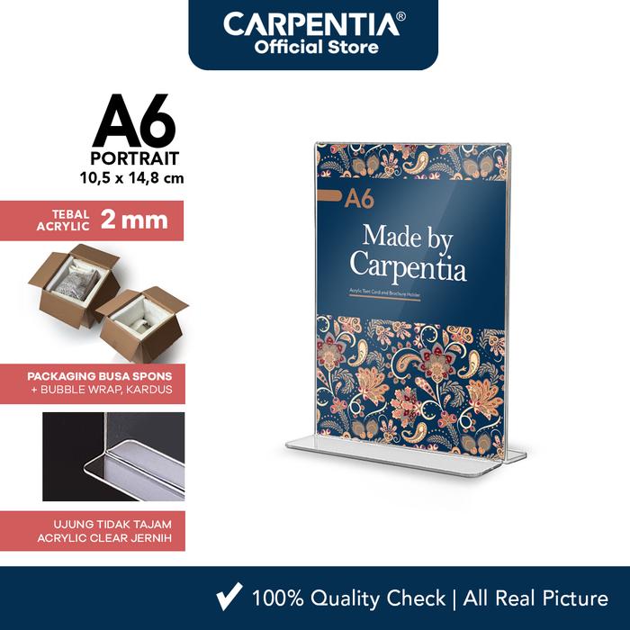 Gambar Carpentia | Acrylic Standing Tipe T - A6 Vertikal Portrait 10,5x14,8 cm - [Tent Card Display Holder Akrilik Tempat Brosur Flyer] dari Carpentia Indonesia Kota Tangerang Selatan Tokopedia