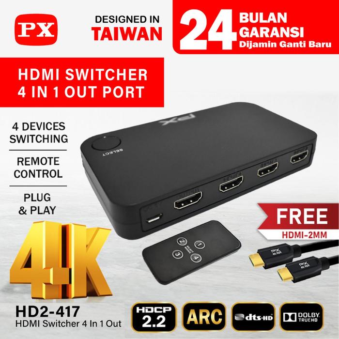 Gambar PX HD2-417 HDMI Switcher 4K 3D Full HD High Quality IR Remote Control dari Vidsen Online Kota Administrasi Jakarta Pusat Tokopedia