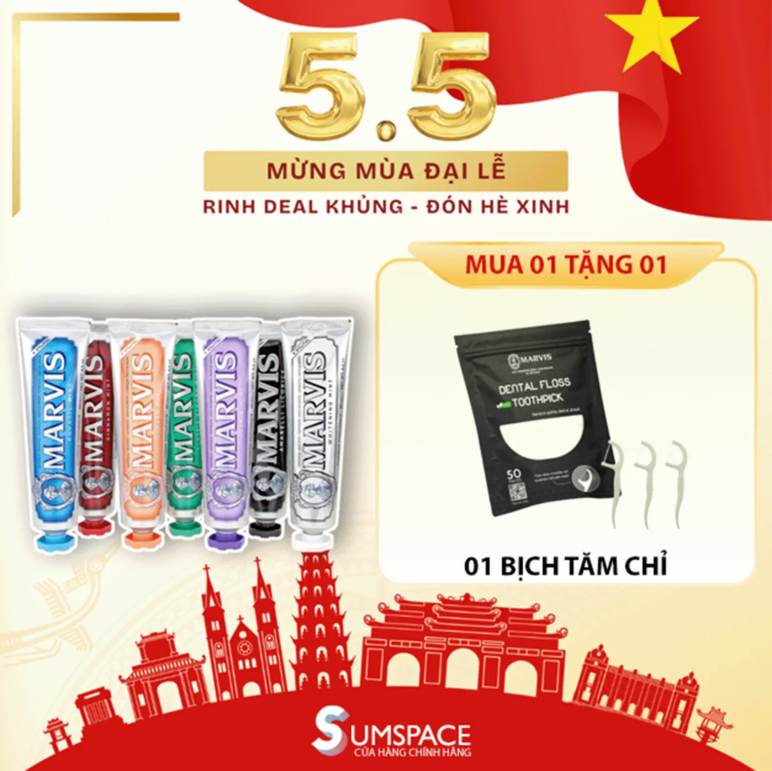 [SUM SPACE] [CÔNG TY] [TẶNG 01 TĂM CHỈ] Kem Đánh Răng Marvis Trắng Răng - Đủ Mùi Hương & Dung Tích - 75ml / 85ml