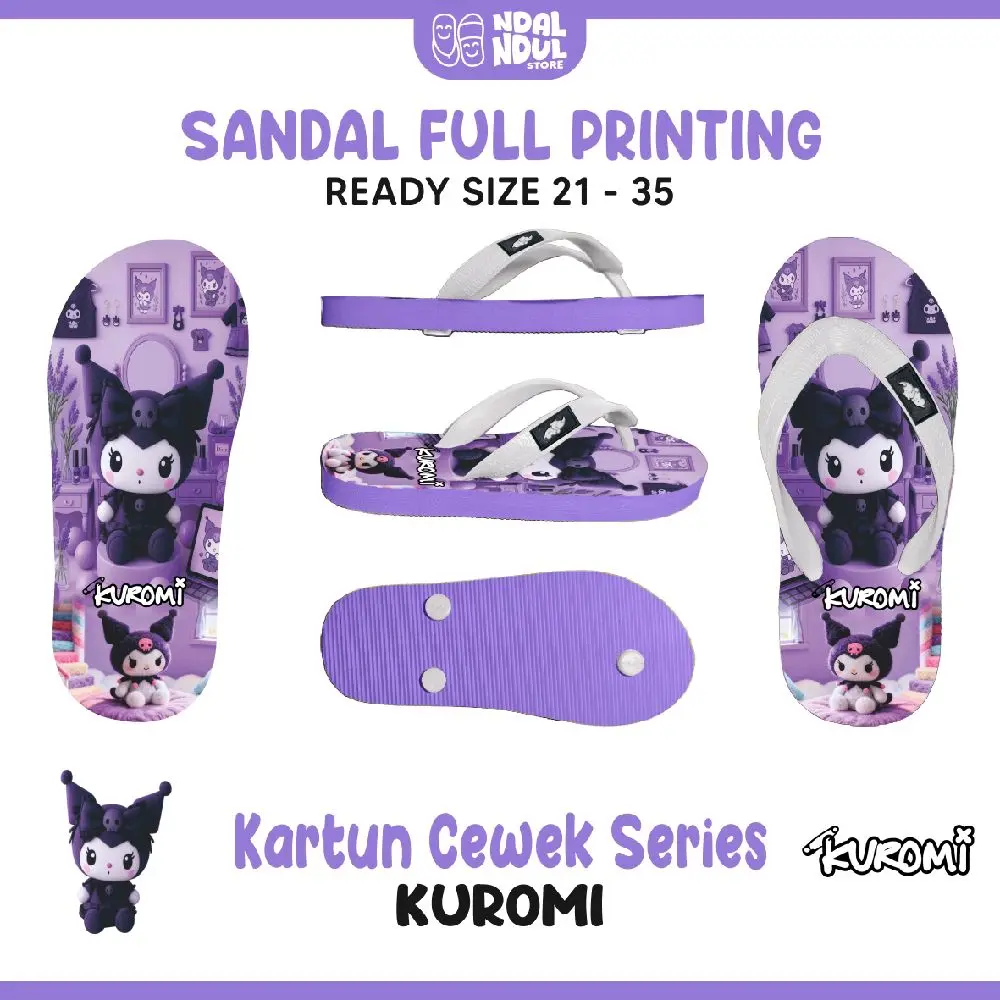 Sandal Jepit Anak Tema Kartun Cewek Series / KUROMI / Sandal Full Printing / Fashion Anak