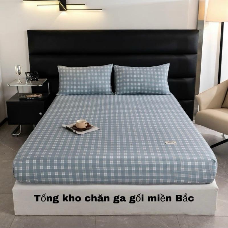  Bộ Ga Gối kẻ cottong Đũi 3 món chất liệu mềm mại thoáng mát dùng mùa hè  cao 5cm-10cm vừa  