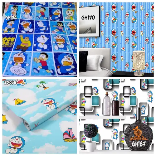 Wallpaper Sticker Dinding Kamar Tidur Anak Laki Laki Cowok Walpaper Dinding Lemari Stiker Meja Motif Doraemon Biru Lucu