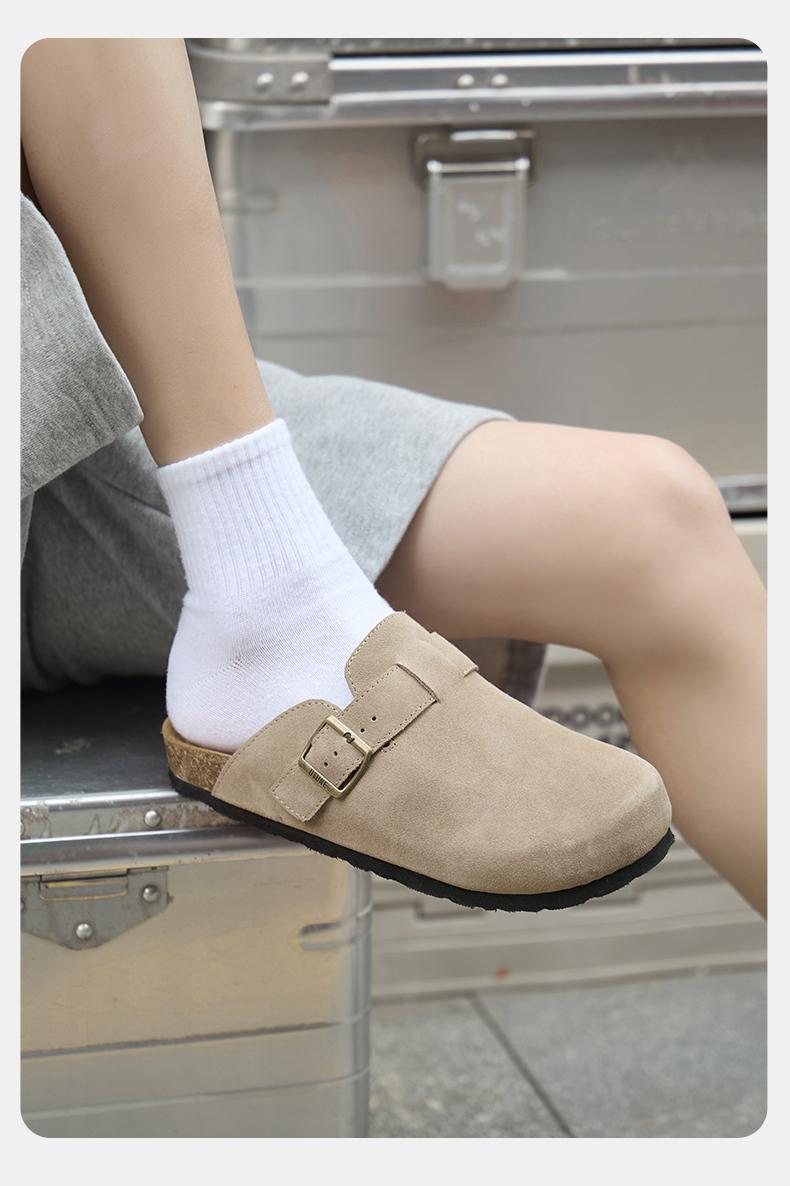 Product Introduction of UTUNE Retro Lazy Suede Half Slippers Women's New Thick Bottom Belt Buckle Adjustable Shoes 6
