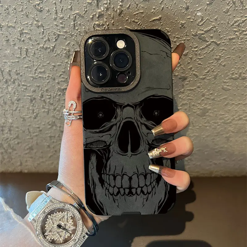 Black skull suitable for Phone Case for iPhone 15pro/14/13/12/11promax silicone xsmax anti drop 6/7/8plus minimalist X/XS/XR soft cover Protection Smartphone