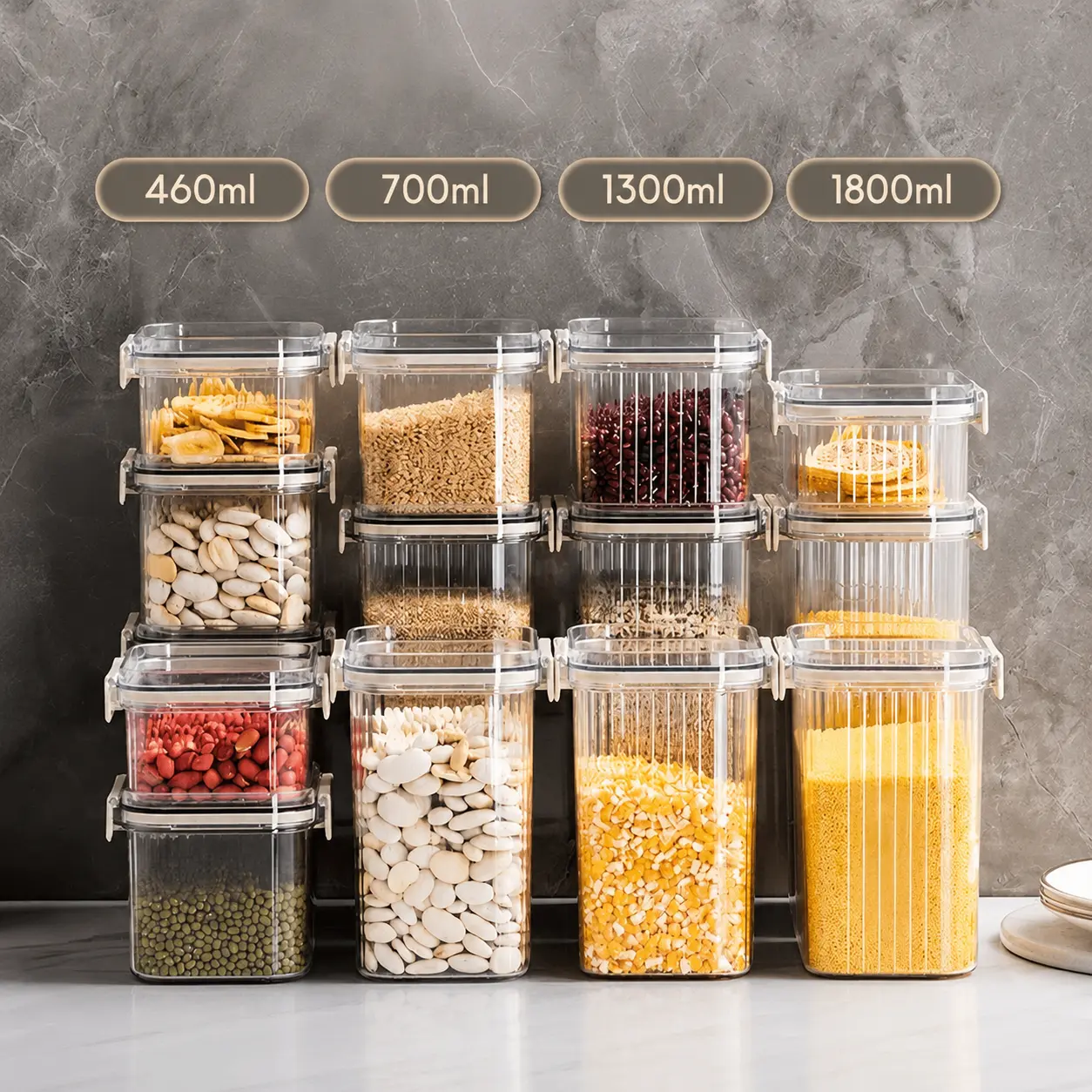 Toples Kedap Udara BPA Free 460ml 700ml 1300ml 1800ml | Wadah Penyimpanan Makanan Transparan | Food Container Cereal Beras Snack Organizer Dapur
