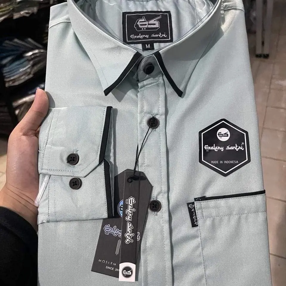 Galery Santri Kemeja Formal Pria Dewasa Motif Polos Lengan Panjang Slimfit Model Terbaru Bahan Toyobo Fodu Import