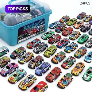 ストレージボックス付きのランダムカラーの引き戻し車のおもちゃ、24個/箱の慣性車のおもちゃ、ミニおもちゃのレースカー、男の子と女の子の誕生日プレゼント