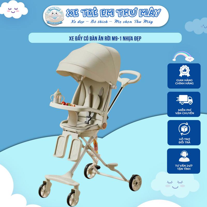 Xe đẩy 2 chiều 3 tư thế có bàn ăn dặm M9-1 mẫu mới Cho Bé xe dayem Beige Có thể gập lại hợp kim nhôm đen cao cấp xe đẩy chilux xe đẩy