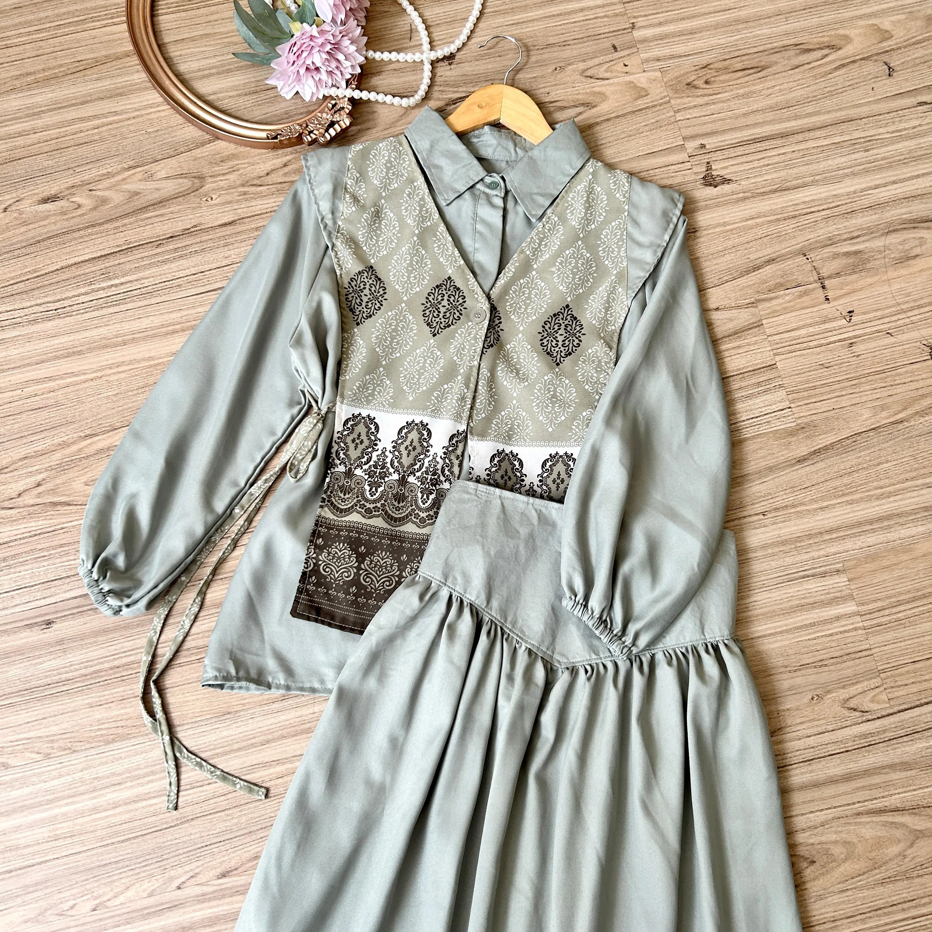SF - SETELAN WANITA AIKO KEMEJA VEST BABYDOLL DAN ROK - SETELAN WANITA