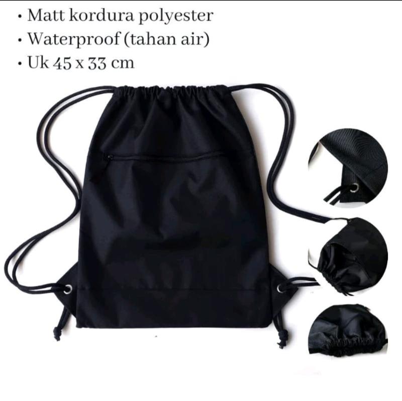 Product Introduction of Tas Serut Polos Bahan Satin Tahan air Pria Wanita Travel Mudik Hitam 3