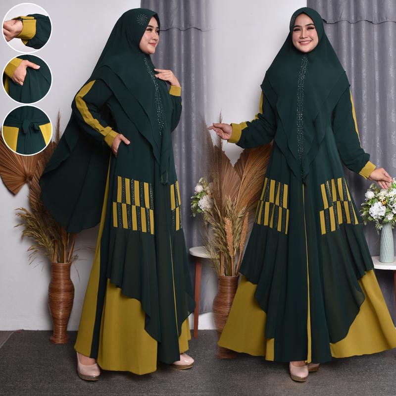 Product Introduction of Malmira - Gamis Syari Wanita Muslim Bahan Ceruty Babydoll Set Khimar Dua Layer terbaru Manset Panjang Dress Mewah Ceruti 2