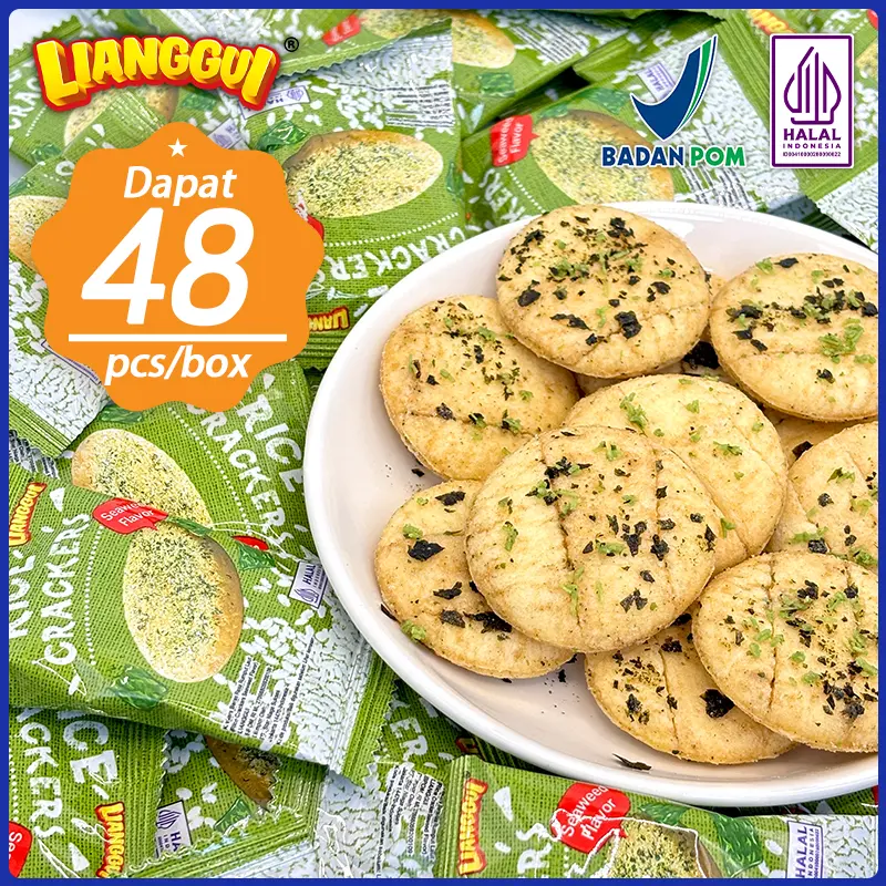[HALAL] LIANGGUI Kerupuk Beras Nori Rasa Khas Taiwan- 200g Kemasan Individual‌ Camilan Renyah untuk Sarapan Santai atau Pengganjal Lapar Cocok Dikonsumsi di Kantor Asrama Makan Malam dan Sebagai Snack Ringan.