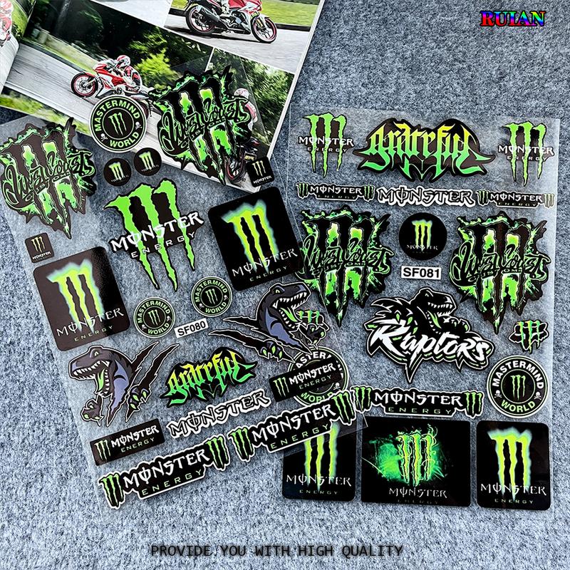 Monster Energy xe máy phản quang không thấm nước appliques cho XMAX YZF Lc135 Y15Zr Mt09 125Zr Sirius XSR125 Grande 125 Click WinnerX BEAT WAVE DREAM VARIO Alpha Blade VinFast yadea VinFast xe máy xe tay ga sửa đổi mũ bảo hiểm phụ kiện trang trí appliques