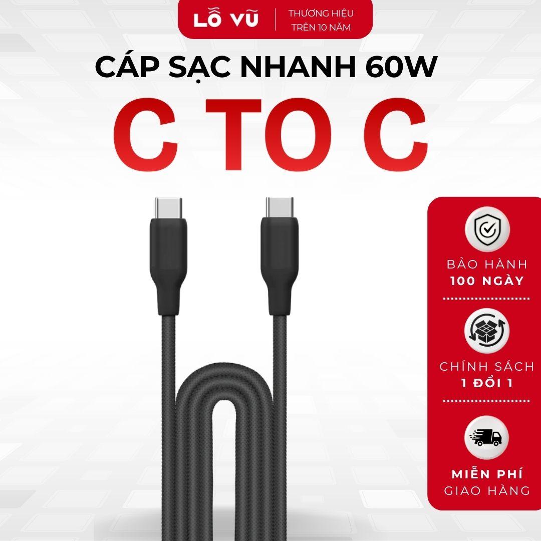 Combo 3 - Cáp C to C , chất liệu bện nylon, chiều dài 2m - Đen