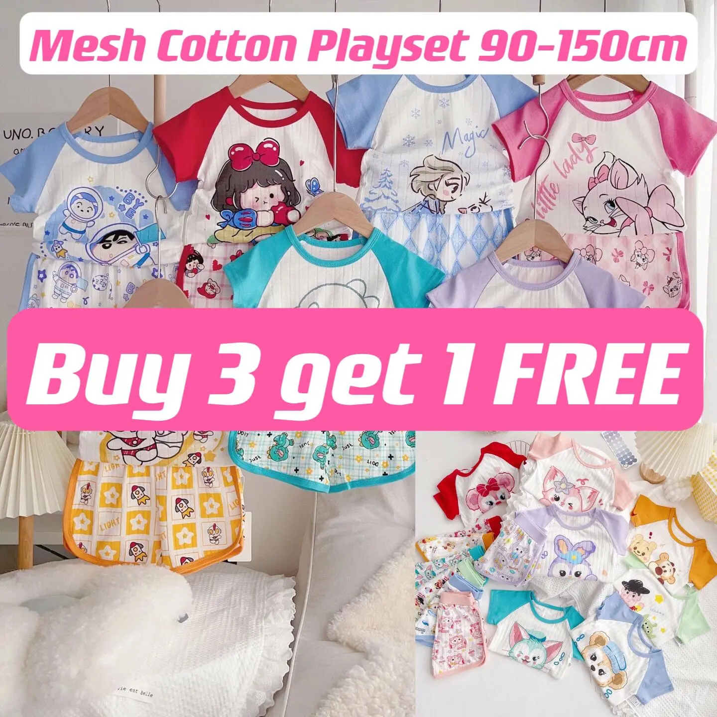 [MEGA CLEARANCE] 100% Cotton Kids Toddler Baby Kids Clothes T shirt Set Top n Short