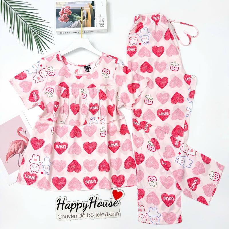 Bộ Lanh Nữ , Đồ Bộ Dài Có Tay Bèo Ngực Mặc Nhà VNXK F21 42-75kg Cao Cấp - Happyhouse93