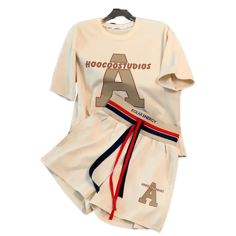 Leisure sports suit women's 2024 summer new loose pants and short sleeves fashion running two-piece fashion Western style. Overalls Lingerie Lady Comfort Trouser Casual Womenswear
