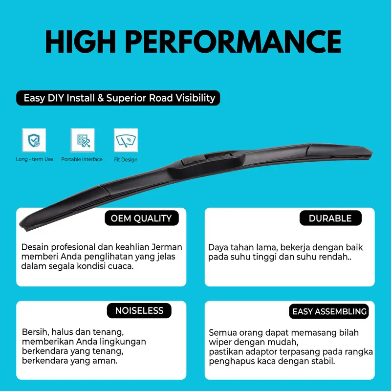 Wiper Mobil hybrid Blade Universal 1 Set Kiri dan Kanan Pembersih Kaca Depan 5