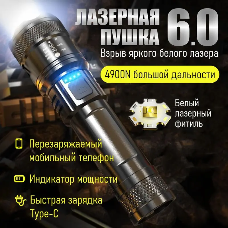 Senter USB Portabel yang Dapat Diisi Ulang dengan Zoom Teleskopik Luar Ruangan Super Terang untuk Pemotretan Jarak Jauh Lampu Sorot Pencahayaan Dalam Ruangan 0