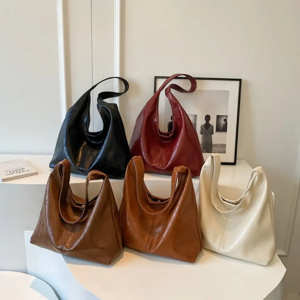 Fashion Pu Leather Shoulder Bag With Small Bag Large Capacity Small Handbag Solid Color Soft Underarm Bag Women