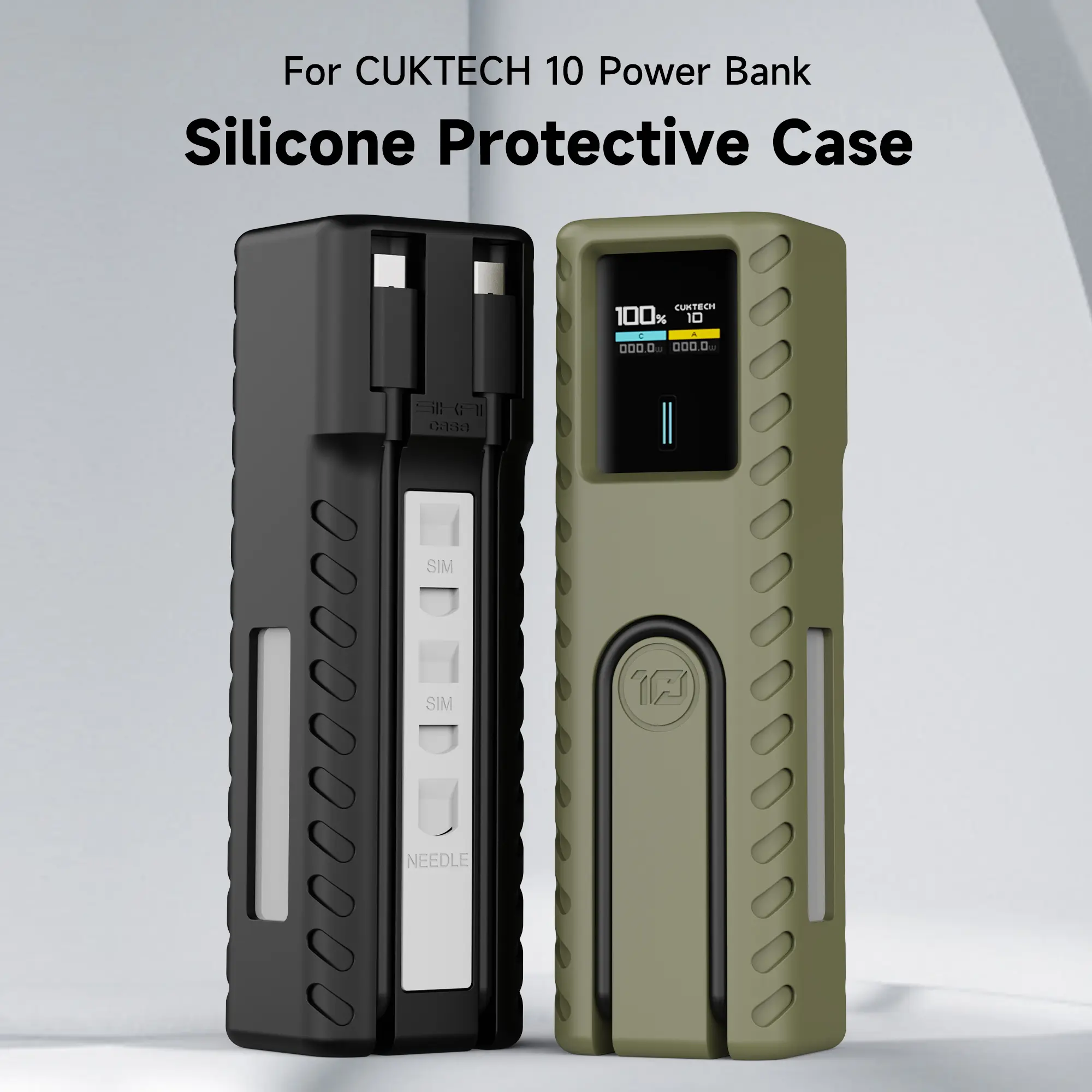Silicone Protect Case for CUKTECH 10 Power Bank Shockproof, Protective Cover Only Washable Anti-Slip Hollow Design Dustproof Soft Skin Friendly SIM Pin Cable Storage 2mm Thickness Oil Spray Cover