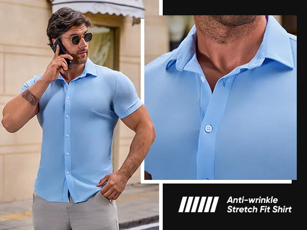 Product Introduction of JMIERR Mens Muscle Fit Dress Shirts Casual Button Down Shirt Short Sleeve Wrinkle-Free Shirts 6