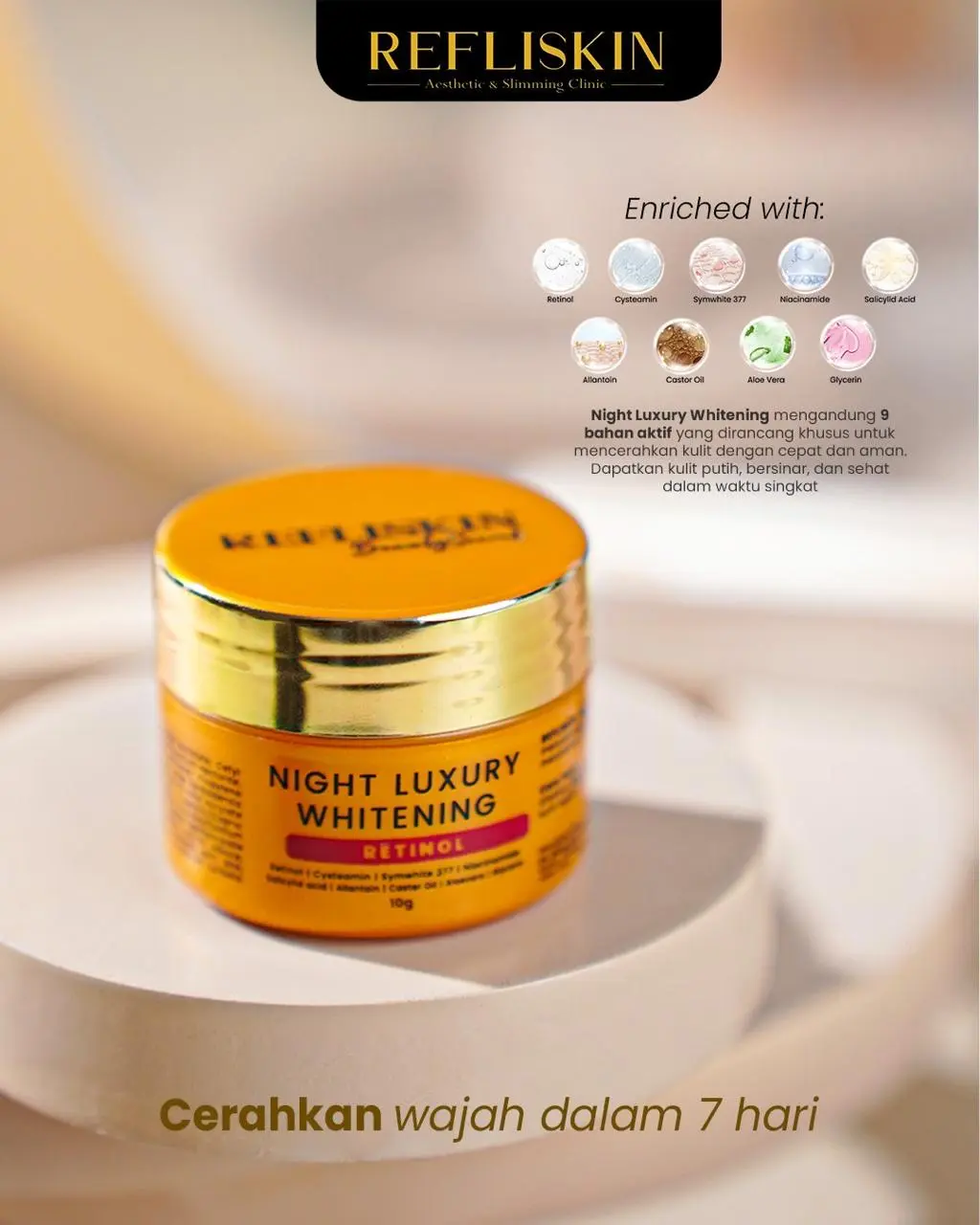 Refli Night Cream Luxury 10gr - Luxury Night Acne - 2 Verian Mencerahkan - Mengencangan Kulit - Memudarkan Flek - Mengangkat Sel Kulit - Skincare Viral Ori