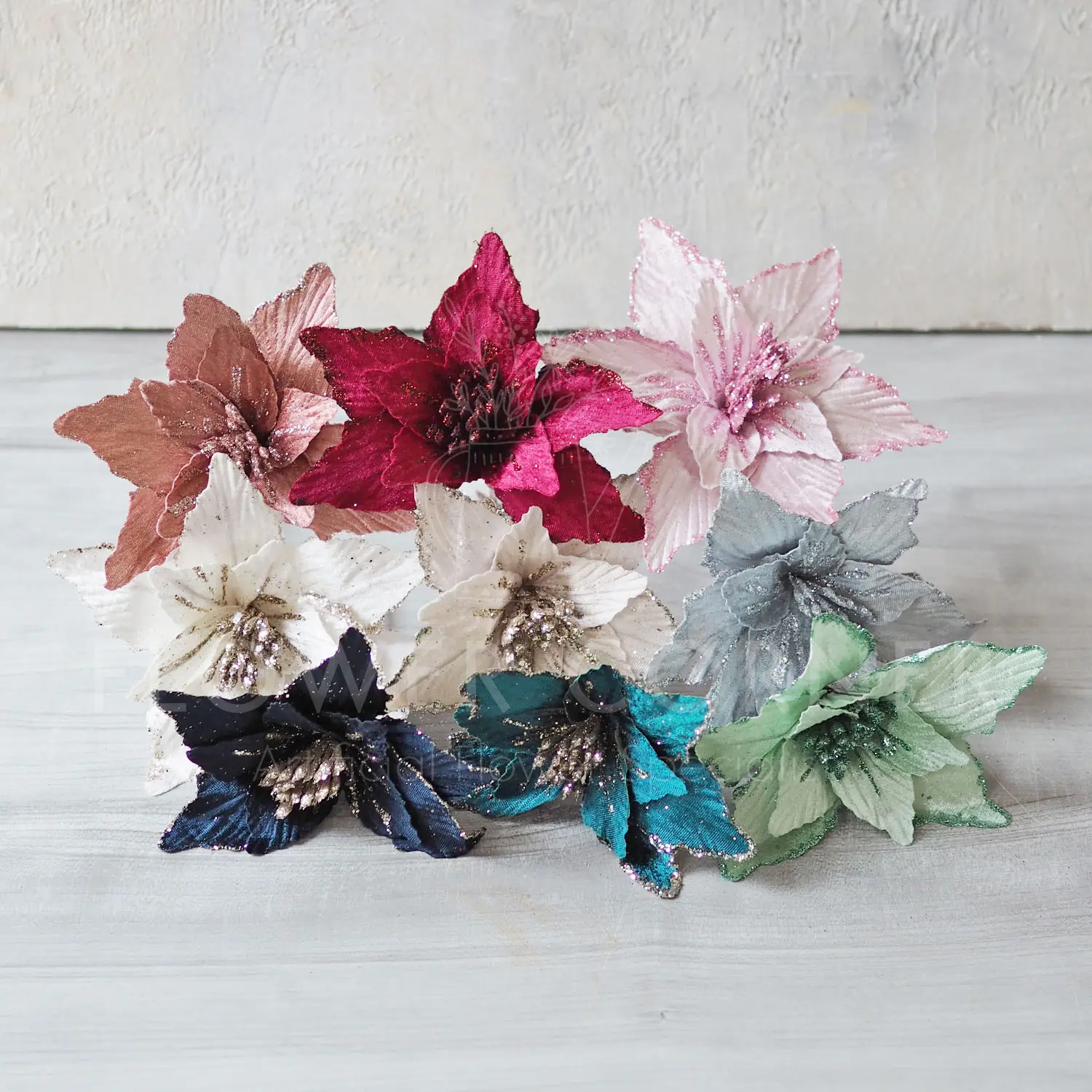Bunga Natal Artificial Kastuba Velvet Glittler Kecil (B24144)