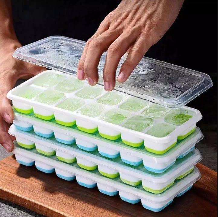 Khay Làm Đá Silicon 14 ô, khuôn làm đá hoa quả Có Nắp Đậy Chống Mùi – Thiết Kế Nhiều Màu – Đa Năng