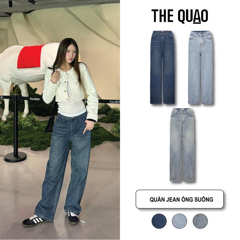 THE QUẠO - Quần Jean Bò Ống Suông Nữ Lưng Cao Màu Xanh Đậm Xanh Bạc S1506_685