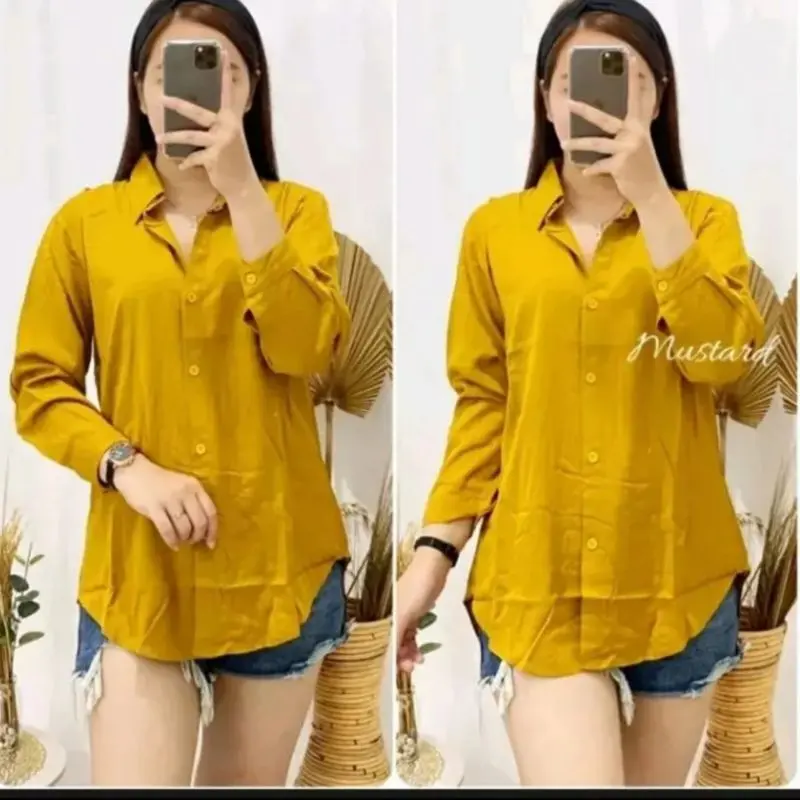 Baju kemeja wanita crinkle Airflow premium  atasan formal polos lengan panjang