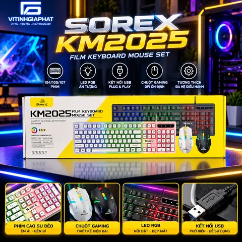 Combo Bàn Phím Giả Cơ Chuột SOREX SK2025 RGB Trắng/ Đen