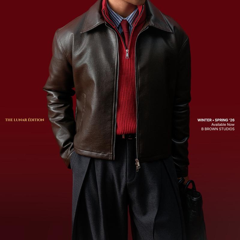 Áo khoác da form crop tôn dáng, chất liệu cao cấp, thương hiệu B Brown Menswear Nam Jacket Đen | BigBuy360 - bigbuy360.vn