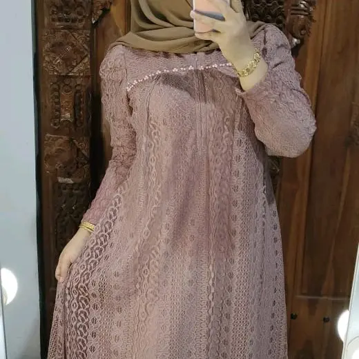 gamis bruklat, bahan full bruklat