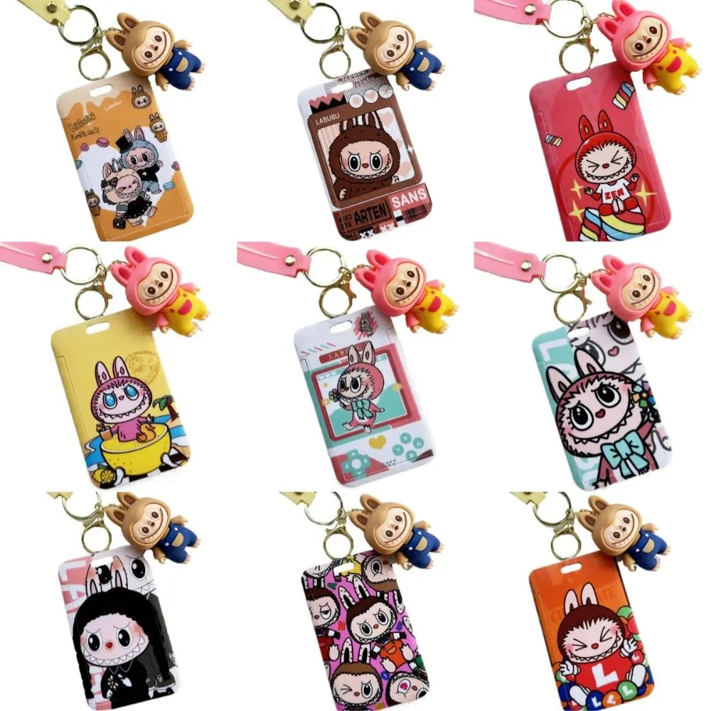 Cute Cartoon Image for Bubble Mart Labubu Doll Keychain PVC Reusable Labubu Card Set Comes with Lanyard Car Key Ring School Card