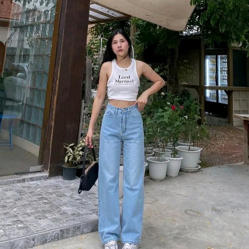 CELANA BAGGY JEANS SKENA CELANA JEANS BAGGY CEWEK WIDE LEG JEANS HITAM PANJANG SANTAI WANITA 3
