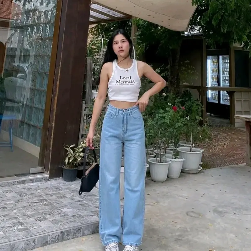 CELANA BAGGY JEANS SKENA CELANA JEANS BAGGY CEWEK WIDE LEG JEANS HITAM PANJANG SANTAI WANITA 2