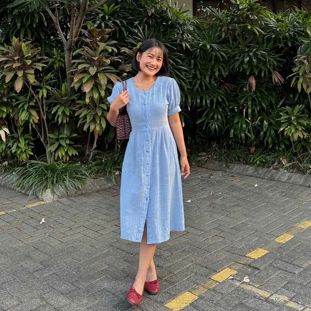 JOUETA x Jesica Ceren | Peony Dress | Organic Premium Cotton Soft Blue Midi Dress