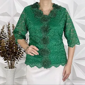 Atasan brokat bunga mawar bordir timbul