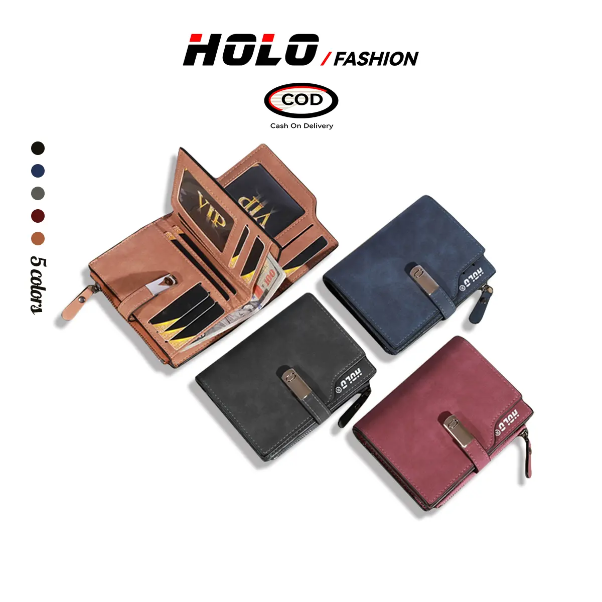 HOLO Dompet Pria Kulit Premium Dompet Lipat Vintage Card Holder Dompet Kartu Keren Hitam
