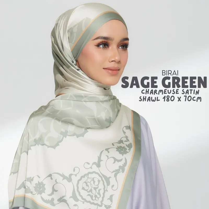 Tudung Shawl Charmeuse Satin 180cm Panjang Ayuwan Koleksi Spora
