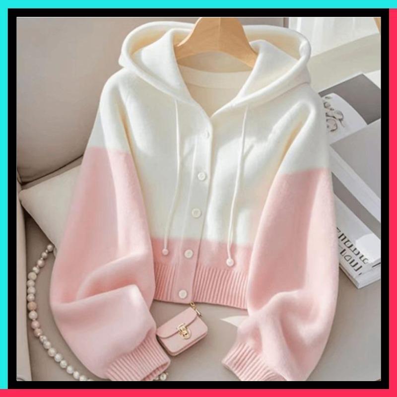 Áo Hoodie Len Dáng Rộng Màu Hồng Nhạt Gradient Có Dây Rút, Áo Len Nữ, Hàng Mới Về Đầu Mùa Thu 2024, Thiết Kế Độc Đáo Và Đẹp Mắt, Áo Trên